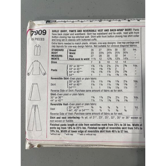 70s Simplicity 7909 Girls Sewing Pattern Size B 810 Vest Shirt Pants Skirt CUT - Picture 5 of 7
